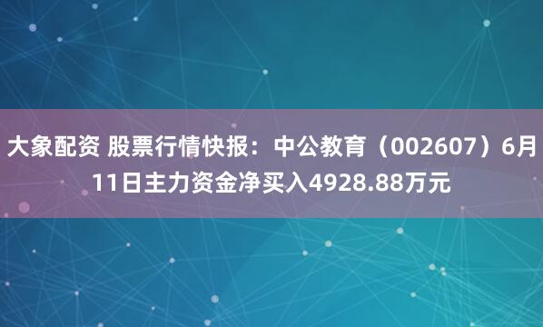 大象配资 股票行情快报：中公教育（002607）6月11日主力资金净买入4928.88万元